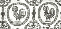 قطعه اى از پارچه ابريشمى با نقش

خروس،قرن پنجم و ششم ميلادى همراه

با نقش شمسه.رم،موزه واتيکان
