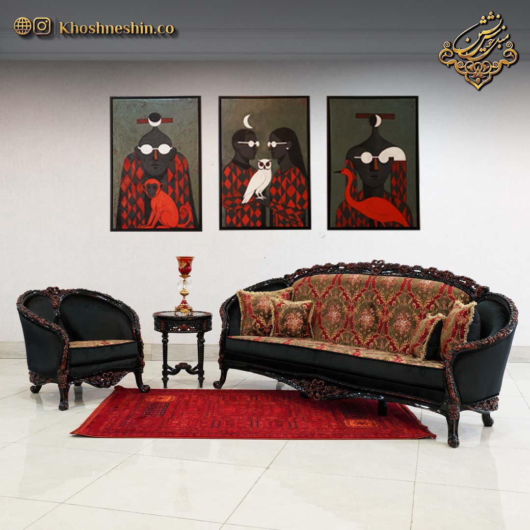 مبل سلطنتی پردیس با رنگ مشکی زرشکی